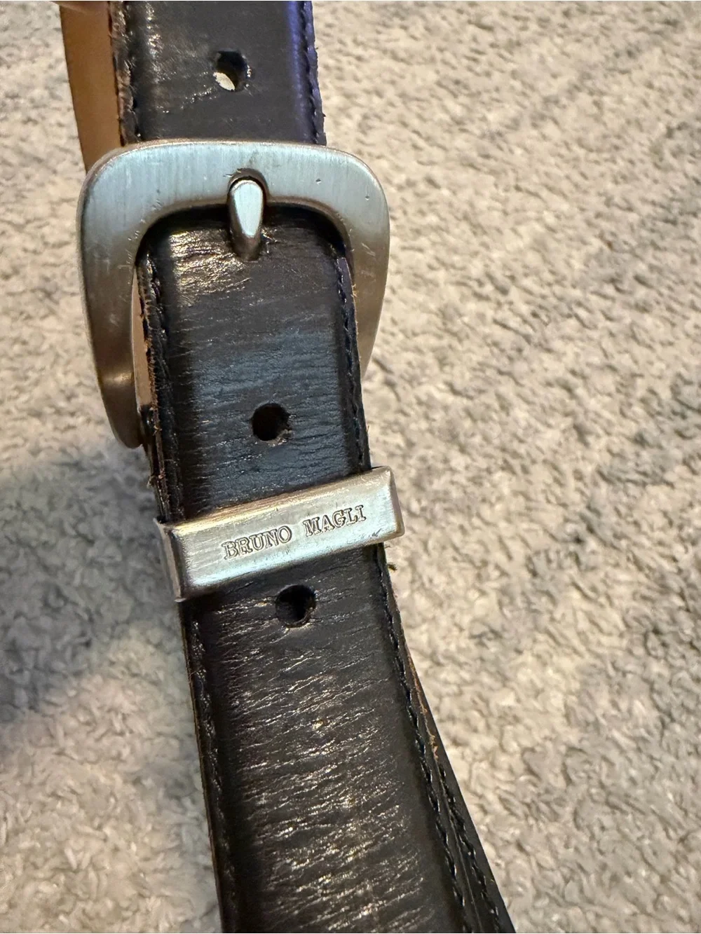 BRUNO MAGLI Men’s Black Leather Belt Woven Braided Accent Silver Buckle Italy 44